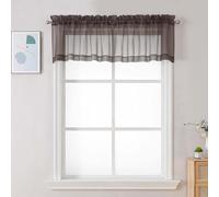 Chyhomenyc Chocolate Brown Sheer Valances for Windows - Light Filtering Small Kitchen Curtains, Rod Pocket Short Top Window Treatment Decor for Living Room Bathroom Basement, 42Wx16L inches, 2 Panels