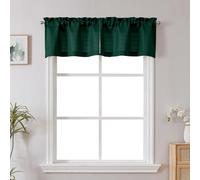 Chyhomenyc Christmas Hunter Green Faux Linen Slub TextuHunter Green Small Window Kitchen Valance Curtain, Rod Pocket Cafe Valance for Bathroom Laundry Basement, 30Wx14L inch, 2 Piece