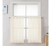 Chyhomenyc Cream Sheer Curtains 36 inch Length 2 Panels Set, Light Filtering Voile Short Window Curtians for Bathroom Living Room Farmhouse Small Windows, Each 42Wx36L in, 2PCS