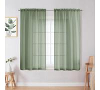 Chyhomenyc Crushed Sheer Sage Green Curtains 54 Inch Length 2 Panels, Light Filtering Solid Crinkle Voile Lightweight Textured Sheer Curtian for Bedroom Bathroom, 28Wx54L Inches, 2 PCS