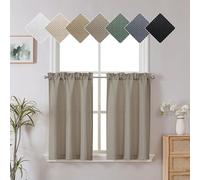 Chyhomenyc Curtains 30 Inch Length, Faux Linen Textured Small Cafe Curtains, Light Filtering Short Curtains for Bathroom Curtains Window, 30x30 Inch, 2PCS, Stone Beige