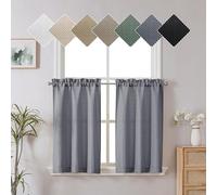 Chyhomenyc Dark Grey Curtains 30 Inch Length, Faux Linen Textured Small Window Curtains, Light Filtering Short Curtains for Bathroom Curtains Window, 30x30 Inch, 2PCS
