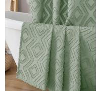 Chyhomenyc Diamo Sage Green Boho Shower Curtain, Jacquard Textured Fabric for Bathroom, Wrinkle Free Hotel Aesthetic Design Shower Curtain with 12 Plastic Hooks, 72" W x 84" L, Sage Green
