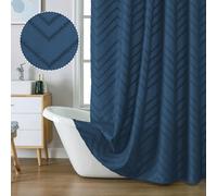 Chyhomenyc Dusty Blue Boho Chevron Extra Long 72x78 inches Fabric Shower Curtain, Modern Farmhouse Chic Textured Tufted Striped Unlined Privacy Bathroom Shower Curtain