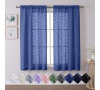 Chyhomenyc Dusty Blue Sheer Curtains 63 Inch Length 2 Panels Set, Soft Light Filtering Leaf Clip Jacquard Rod Pocket Farmhouse Living Room Bedroom Curtains, 42Wx63L Inches, 2 Panels