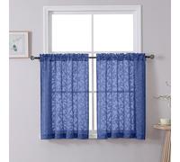 Chyhomenyc Dusty Blue Sheer Kitchen Curtains 36 Inch Length, Light Filtering Leaf Tufted Textured Short Small Window Curtains for Bathroom Basement, 42" Wx36 L, 2 Pieces