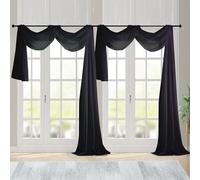 Chyhomenyc Extra Long Black Sheer Curtains 144 inch 2 Panels, Translucent Backdrop Window Scarf Drapes for Canopy Bed/Wedding/Living Room/Anniversary, 12FT Length, Each 59Wx144L in, 2PCS