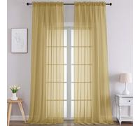 Chyhomenyc Extra Long Gold Sheer Curtains 108 Inches Long 2 Panels, Light Filtering Gold Curtains for Living Room, Soft Gentle Voile Rod Pocket Bedroom Window Drapes, 59Wx108L Inch, 9FT, 2PCS