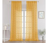 Chyhomenyc Extra Long Gold Sheer Curtains 120 Inch Length 2 Panels Set, Light Filtering Tufted Textured Soft Airy Rod Pocket Gentle Leaf Window Treatment Drapes for Living Room, 52" Wx120 L, 2PCS