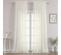 Chyhomenyc Extra Long Ivory Sheer Curtains 120 Inch Length 2 Panels Set, Light Filtering Tufted Textured Soft Airy Rod Pocket Gentle Leaf Window Treatment Drapes for Living Room, 52" Wx120 L, 2PCS