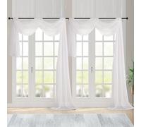 Chyhomenyc Extra Long Ivory Sheer Curtains 144 inch 2 Panels, Translucent Backdrop Window Scarf Drapes for Canopy Bed/Wedding/Living Room/Anniversary, 12FT Length, Each 59Wx144L in, 2PCS