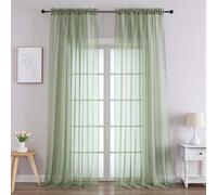 Chyhomenyc Extra Long Sage Green Sheer Curtains 108 Inches Long 2 Panels, Light Filtering Green Curtains for Living Room, Soft Gentle Voile Rod Pocket Bedroom Window Drapes, 59Wx108L Inch, 9FT, 2PCS