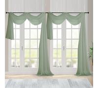 Chyhomenyc Extra Long Sage Green Sheer Curtains 144 inch 2 Panels, Translucent Backdrop Window Scarf Drapes for Canopy Bed/Wedding/Living Room/Anniversary, 12FT Length, Each 59Wx144L in, 2PCS