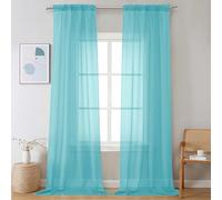 Chyhomenyc Extra Long Sheer Curtains 120 Inches Long 2 Panels Set, Light Filtering Voile Curtain Drapes for Floor to Ceiling Window Patio Sliding Door, 10FT, Aqua