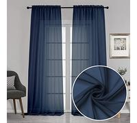 Chyhomenyc Extra Long Sheer Window Curtain Panels 120 Inch 2 PCS, Rod Pocket Durable Soft Touching Backdrop Drapes Window Treatment for Living Room/Farmhouse/Hotel, 42W x 120L inches, Navy Blue, 10 FT