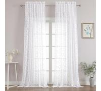 Chyhomenyc Extra Long White Sheer Curtains 108 Inch Length 2 Panels Set, Light Filtering Tufted Textured Soft Airy Rod Pocket Gentle Leaf Window Treatment Drapes for Living Room, 52" Wx108 L, 2PCS