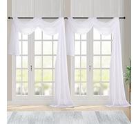 Chyhomenyc Extra Long White Sheer Curtains 144 inch 2 Panels, Translucent Backdrop Window Scarf Drapes for Canopy Bed/Wedding/Living Room/Anniversary, 12FT Length, Each 59Wx144L in, 2PCS