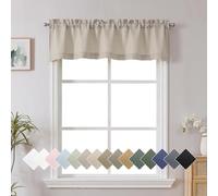 Chyhomenyc Faux Linen Slub Textured Semi Sheer Small Window Kitchen Valance Curtain, Rod Pocket Cafe Valance for Bathroom Laundry Basement, 60Wx14L inch, 1 Piece, Moon Beige