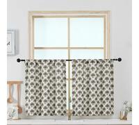 Chyhomenyc Floral Boho Kitchen Curtains 24 Inch Length - Light Filtering Faux Linen Half Window Cafe Curtains, Farmhouse Short Curtain Tiers for Bathroom RV Camper, 30Wx24L, 2 Pieces, Charcoal Grey