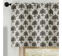 Chyhomenyc Floral Valances for Windows - Light Filtering Faux Linen Small Kitchen Valance Curtains, Boho Vintage Flower Rod Pocket Farmhouse Valance for Living Room, 52Wx14L, 2 Pieces, Charcoal Grey