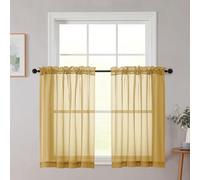Chyhomenyc Gold Sheer Curtains 30 inch Length 2 Panels, Light Filtering Voile Rod Pocket Short Window Curtians for Bathroom Living Room Farmhouse Small Windows, 42Wx30L inches