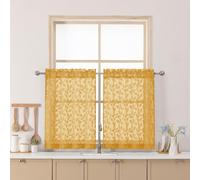 Chyhomenyc Gold Sheer Curtains 30 Inch Length, Light Filtering Leaf Tufted Textured Small Window Kitchen Curtain Over Sink, Short Half Window Curtains for Bathroom Basement, 30" Wx30 L, 2 Panels