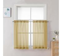 Chyhomenyc Gold Sheer Curtains 36 inch Length 2 Panels, Light Filtering Voile Rod Pocket Short Window Curtians for Bathroom Living Room Farmhouse Small Windows, 42Wx36L inches