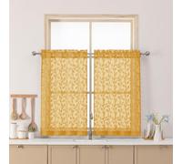 Chyhomenyc Gold Sheer Curtains 36 Inch Length, Light Filtering Leaf Tufted Textured Small Window Kitchen Curtain Over Sink, Short Half Window Curtains for Bathroom Basement, 30" Wx36 L, 2 Panels