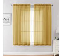 Chyhomenyc Gold Sheer Curtains 45 Inch Long 2 Panels, Short Voile Drapes for Dinning Small Windows Bathroom Living Room Bedroom, Rod Pocket, 42Wx45L Inches