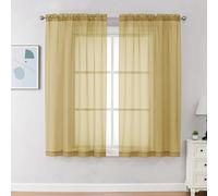 Chyhomenyc Gold Sheer Curtains 63 Inch Length 2 Panels, Rod Pocket Solid Window Sheer Curtain Panels, Elegant Curtains & Drapes for Living Room Bedroom 2 Panels (Gold, 42 W x 63 L)
