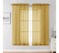 Chyhomenyc Gold Sheer Curtains 63 Inch Length 2 Panels, Rod Pocket Solid Window Sheer Curtain Panels, Elegant Curtains & Drapes for Living Room Bedroom 2 Panels (Gold, 42 W x 63 L)