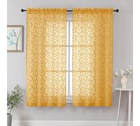 Chyhomenyc Gold Sheer Curtains 63 Inch Length 2 Panels Set, Light Filtering Tufted Textured Soft Airy Rod Pocket Beautiful Leaf Window Treatment Drapes for Bedroom Living Room, 42" Wx63 L, 2PCS