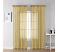 Chyhomenyc Gold Sheer Curtains 78 Inches Long 2 Panels Set for Living Room, Light Filtering Voile Lightweight Bedroom Curtains, Rod Pocket Solid Window Treatment Drapes, Each 42W x 78L