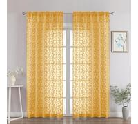 Chyhomenyc Gold Sheer Curtains 84 Inch Length 2 Panels Set, Light Filtering Tufted Textured Soft Airy Rod Pocket Gentle Leaf Window Treatment Drapes for Bedroom Living Room, 52" Wx84 L, 2PCS