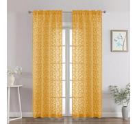 Chyhomenyc Gold Sheer Curtains 84 Inch Length 2 Panels Set, Light Filtering Tufted Textured Soft Airy Rod Pocket Gentle Leaf Window Treatment Drapes for Bedroom Living Room, 42" Wx84 L, 2PCS