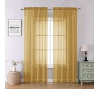 Chyhomenyc Gold Sheer Curtains 84 inches Long 2 Panels Set - Light Filtering White Curtains for Living Room, Soft Gentle Voile Rod Pocket Bedroom Window Drapes, 42Wx84L Inch, 2PCS