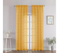 Chyhomenyc Gold Sheer Curtains 90 Inch Length 2 Panels Set, Light Filtering Tufted Textured Soft Airy Rod Pocket Gentle Leaf Window Treatment Drapes for Bedroom Living Room, 42" Wx90 L, 2PCS
