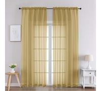 Chyhomenyc Gold Sheer Curtains 90 Inches Long 2 Panels, Light Filtering Gold Curtains for Living Room, Soft Gentle Voile Rod Pocket Bedroom Window Drapes, 59Wx90L Inch, 2PCS
