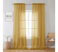 Chyhomenyc Gold Sheer Curtains 96 inches Long 2 Panels, Light Filtering Soft Airy Solid Elegant Voile Window Treatment Drapes for Bedroom Living Room Wedding Party Decor, 42 Wx96 L, 8FT L