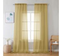 Chyhomenyc Gold Sheer Curtains 96 inches Long 2 Panels, Light Filtering Soft Airy Solid Elegant Voile Window Treatment Drapes for Bedroom Living Room Wedding Party Decor, 42 Wx96 L, 8FT L