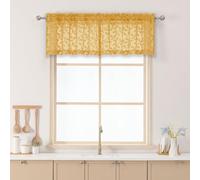 Chyhomenyc Gold Sheer Valances for Windows 14 Inch Length 2 Pcs, Light Filtering Leaf Textured Cafe Short Kitchen Curtains, Top Small Curtain for Living Room Bedroom Basement, 42" W x 14" L