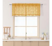 Chyhomenyc Gold Sheer Valances for Windows 18 Inch Length 2 Pcs, Light Filtering Leaf Textured Cafe Short Kitchen Curtains, Top Small Curtain for Living Room Bedroom Basement, 42" W x 18" L