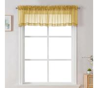 Chyhomenyc Gold Sheer Valances for Windows - Light Filtering Small Kitchen Curtains, Rod Pocket Short Top Window Treatment Decor for Living Room Bathroom Basement, 42Wx16L inches, 2 Panels