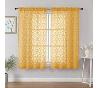 Chyhomenyc Gold Short Curtains 45 Inch Length 2 Panels, Light Filtering Leaf Textured Window Curtain Panels for Bedroom Living Room, Elegant Rod Pocket Farmhouse Curtains, 30" Wx45 L, 2 PCS