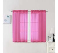 Chyhomenyc Hot Pink Sheer Curtains 45 Inch Long 2 Panels, Light Filtering Short Soft Airy Short Cafe Curtains, Modern Rod Pocket for Dinning Living Room Bedroom, 42Wx45L Inches