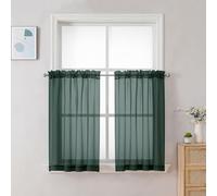 Chyhomenyc Hunter Green Sheer Curtains 36 inch Length 2 Panels, Light Filtering Voile Rod Pocket Short Window Curtians for Bathroom Living Room Farmhouse Small Windows, 42Wx36L inches