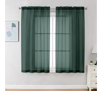 Chyhomenyc Hunter Green Sheer Curtains 54 Inch Long 2 Panels Set, Short Voile Rod Pocket Drapes for Dinning Small Windows Bathroom Living Room Bedroom, Each 42Wx54L in, 2PCS