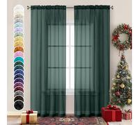 Chyhomenyc Hunter Green Sheer Curtains 84 inches Long 2 Panels Set, Light Filtering Rod Pocket Emerald Voile Sheer Drapes for Living Room Bedroom, 2PCS, Each 42W x 84L