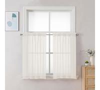 Chyhomenyc Ivory Sheer Curtains 30 inch Length 2 Panels, Light Filtering Voile Rod Pocket Short Window Curtians for Bathroom Living Room Farmhouse Small Windows, 42Wx30L inches