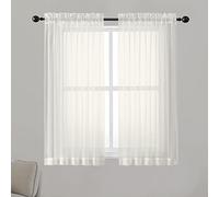 Chyhomenyc Ivory Sheer Curtains 54 Inch Length 2 Panels for Kitchen, Light Filtering Voile Rod Pocket Curtains Drapes for Living Room Bedroom Small Windows, 42Wx54L inches